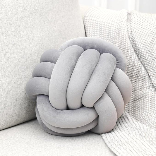 Petrella Knot Pillows Ball Round Throw Pillows Home Decor Cushion Decorative Aesthetic Throw Pillows，Light Gray 11inch
