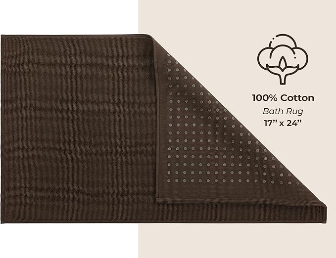 American Soft Linen Bath Rug, 17 in 24 in 100% Cotton Bath Mats Rugs for Bathroom, Slip Reducer Washable Shaggy Form Area Rugs, Brown Bath Rug