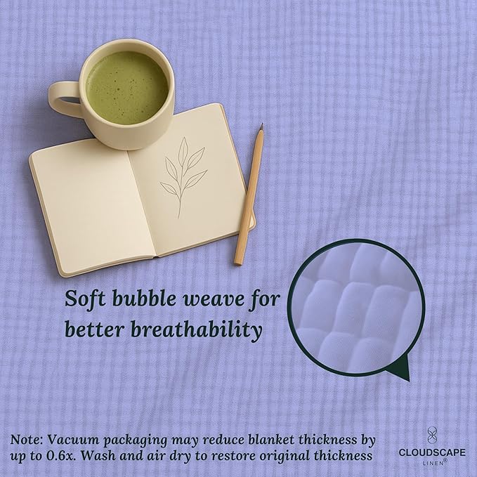 Cloud Scape Linen Extra Large 8-Layer Muslin Throw Blanket, 100% Cotton Gauze Blanket for Couch, Sofa, Bed, Lightweight, Suitable for All Season,50x70, Lavender Blue