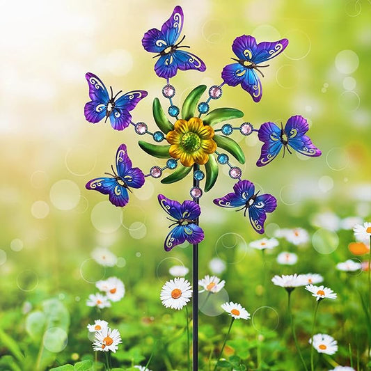 39" Butterfly Wind Spinner for Yard and Garden Stake,Outdoor Metal Windmill,Single Direction Wind Sculptures, Kinetic Windmills for Garden Decorations.