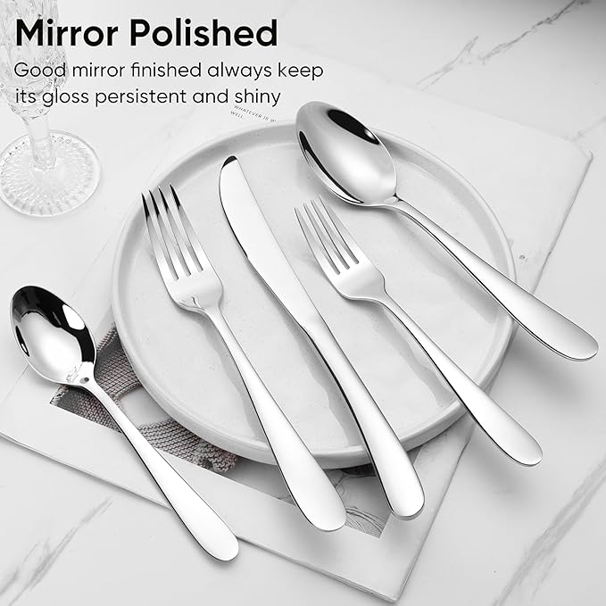 Herogo Heavy Duty Stainless Steel Silverware Set, 40-Piece Heavy Weight Modern Flatware Cutlery Set for 8, Fancy Tableware Eating Utensils for Home Wedding, Dishwasher Safe, Mirror Finished