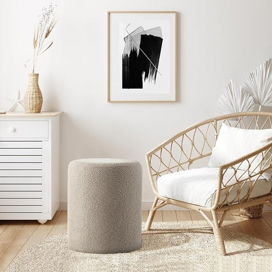 Get Set Style Modern Round Ottoman with Soft Padded Seat, Vanity Stool for Makeup, Upholstered Footrest Stool Ottoman Foot Stool for Living Room, Bedroom，White