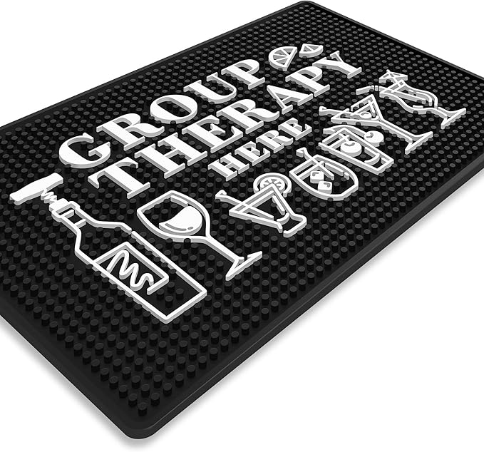 Group Therapy Bar Mat for Countertop - Ideal for Bartending & Home Bar Spill-Proof, Durable, Non-Slip Rubber Mat - Large Size 18"x12" - Bar Mats for Home Bar - Thick Rubber Mat