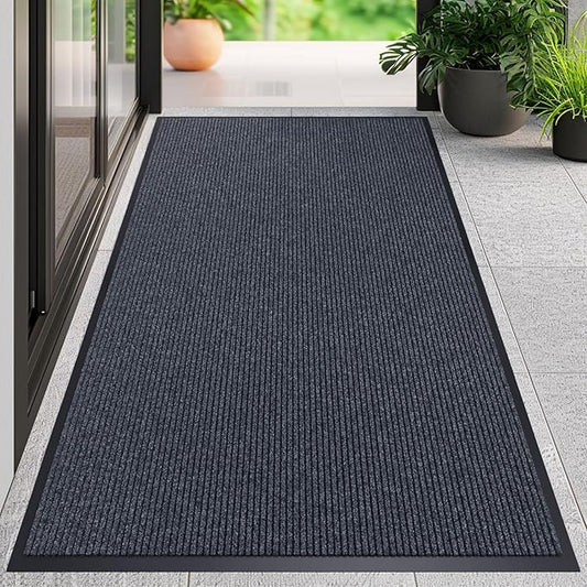 CHICHIC 4'x6' Indoor Outdoor Heavy Duty Door mat, Welcome Front Door Mat for Home Entrance, Super Water Absorbent Large Commercial Floor Mats, Non Slip Rubber Back Entryway Rugs for Garage (Grey)