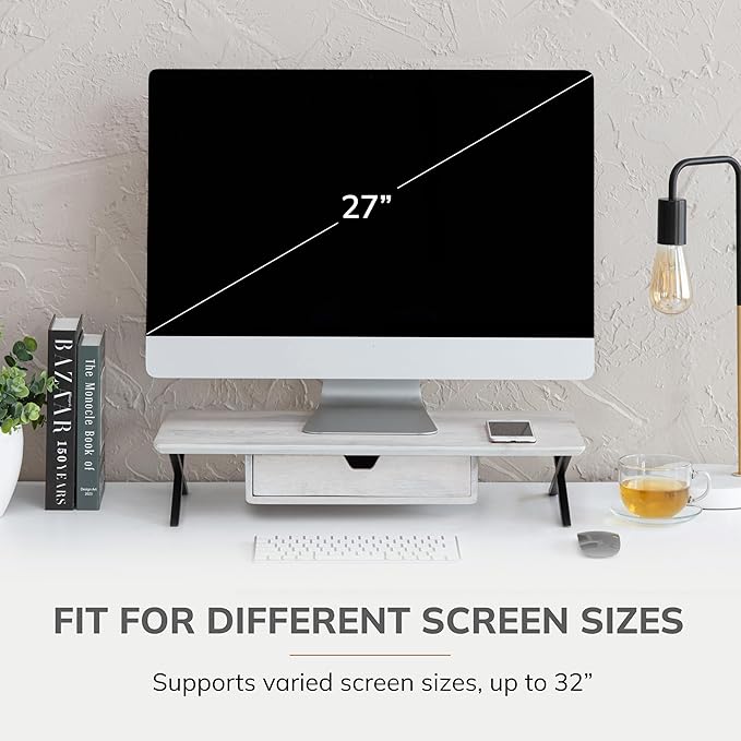 Anji Mountain Monitor Stand - Desktop Organizer & Laptop Riser, Ergonomic Monitor Riser, Space-Saving Monitor Stand for Desk, Durable Construction, Easy Assembly, Ideal for Home & Office,White Wash