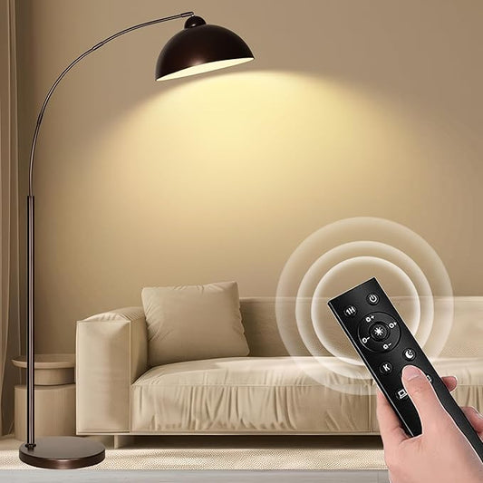Arc Floor Lamp with Remote Control and Adjustable Light Bulb——Arched Tall Lamp for Living Room, Bedroom and Reading,Ideal Choice for Home Decor(Brown)