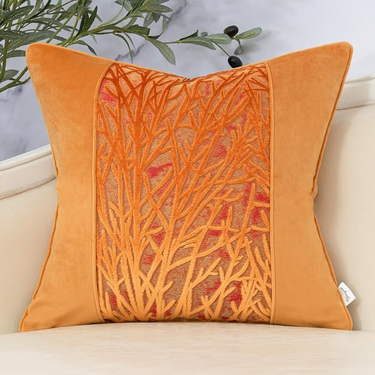 Yangest Orange Yellow Twigs Throw Pillow Cover Velvet Branches Velvet Cushion Case Neutral Pillowcase for Sofa Couch Bedroom Living Room Home Decor,18x18 Inch
