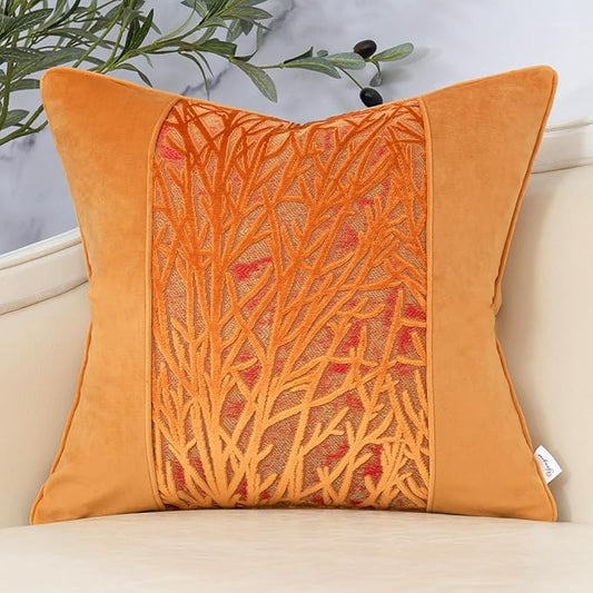Yangest Orange Yellow Twigs Throw Pillow Cover Velvet Branches Velvet Cushion Case Neutral Pillowcase for Sofa Couch Bedroom Living Room Home Decor,20x20 Inch