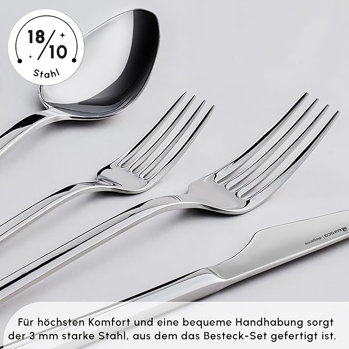 Karaca Boreas 84-Piece Kitchen Silverware Sets, Stainless Steel Cutlery Set for 12 People, Durable, Elegant, Dishwasher Safe, Includes Table & Dessert Spoons, Forks & Knives