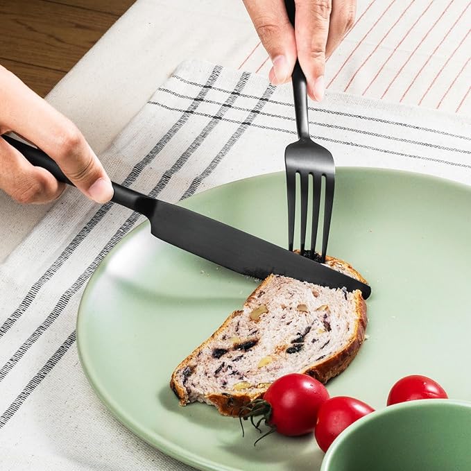 Alata Potter Black 20-Piece Forged Silverware Set, Service for 4 Stainless Steel Flatware Set, Modern Design with Satin Finish, Ideal for Home, Kitchen, Party, Camping