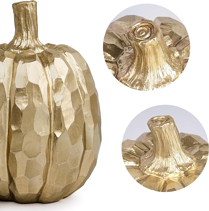 AELS 5.9" Tall Modern Pumpkins Fall Decor Indoor, Set of 2 Elegant Tabletop Decorations, Resin Artificial Pumpkins Decor for Fall Table Runner, Office, Holiday Party Home, Golden