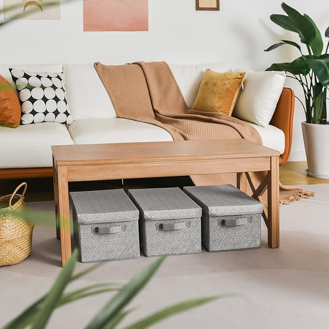 GRANNY SAYS Storage Bins with Lids, Keepsake Memory Box, Storage Basket with Lid, Closet Storage Organizer Bins, Decorative Storage Boxes, Gray, 3-Pack