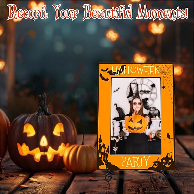 4X6 Halloween Picture Frame With Metal Stand - Dark Style, Black Print, Decoration Theme, Gift for Kids & Adults, Memorable Home Decor - A26
