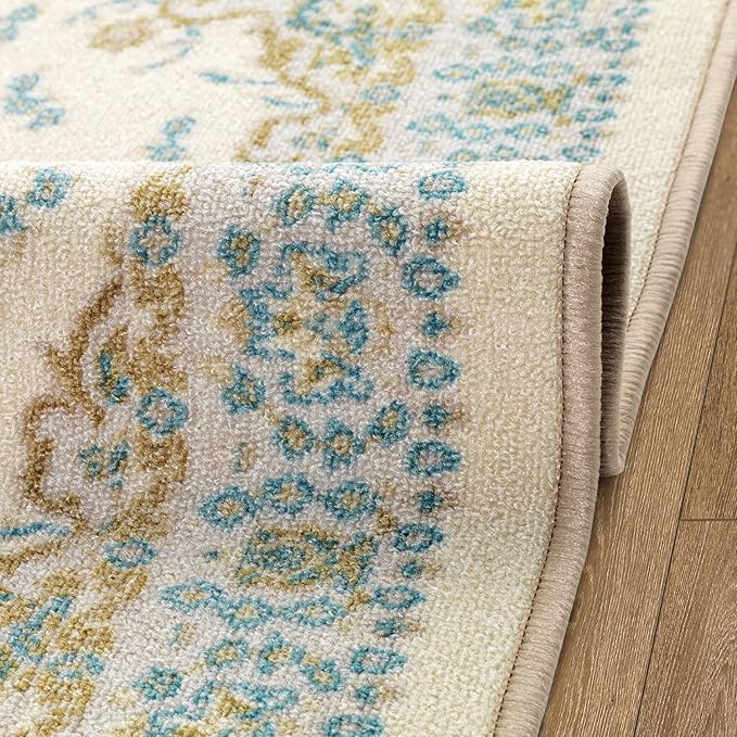 Antep Rugs Alfombras Oriental Traditional 2x4 Non-Skid (Non-Slip) Low Profile Pile Rubber Backing Kitchen Area Rugs (Blue Beige, 2'3" x 4')