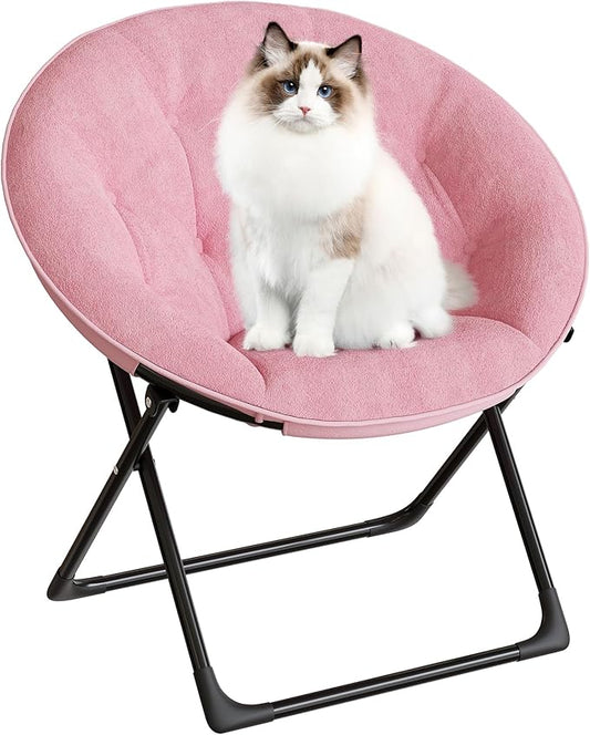 Saucer Chair, Oversized Faux Fur Lounge Chair with Gold Metal Frame for Adults, Foldable Comfy Seat for Bedroom, Dorm & Living Room, (Pink)