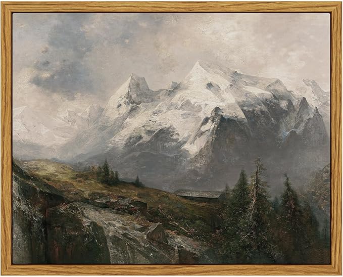 VIYYIEA Vintage Nature Framed Wall Art, The Alpine Pastures Paintings Art Decor Room Aesthetic, Canvas Print Artwork, Mountain Landscape Wall Picture for Bedroom Bathroom Office, 8X10 Inch