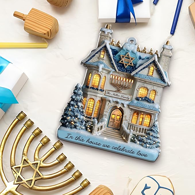Personalized Hanukkah Ornaments for Tree - 2D Custom Family Christmas Ornaments, Merry Chrismukkah Jewish and Christian Gift, House Warming Gifts New Home Ornament 2025