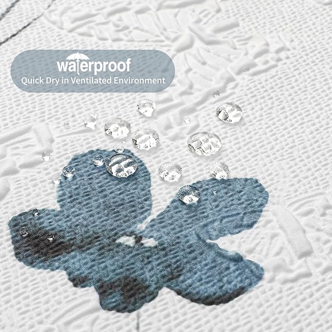 QiyI Watercolor Floral Shower Curtain, 3D Embossed Butterflies Blue Beige Flower Bathroom Curtain, Minimalist White Cloth Bath Curtain, Waterproof Fabric Textured Shower Curtain Set with Hooks, 72x72