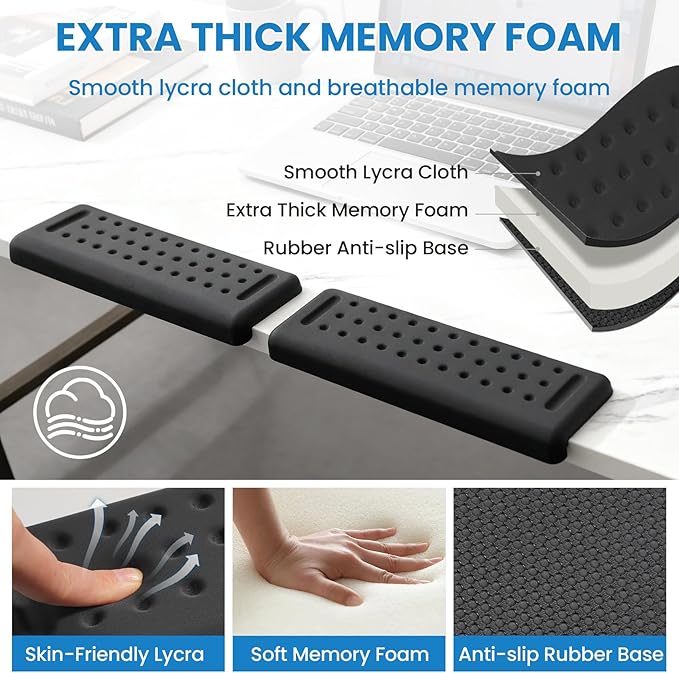 VAGAU L-Shaped Arm Rest for Desk, Memory Foam Elbow Support Padding Set with Non-Slip,2-Piece Ergonomic Desk Edge Cushion & Wrist Rest for Computer Keyboard, Office and Home Use (Black)