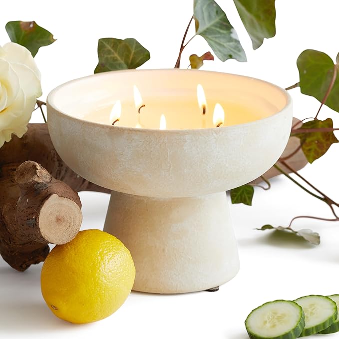 BLUEME Ivy & Rose, Luxury Candle w/Essential Oils, 5 Wick, Hand-Poured Soy, Cotton Wick, Ceramic