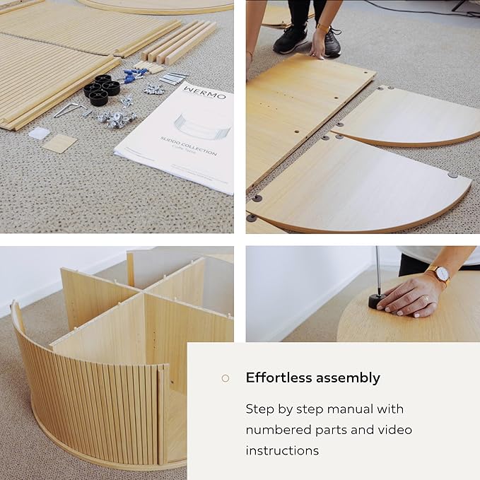 WERMO 35'' Round Coffee Table with Storage and Shelves - Round Center Table for Living Room and Office. Wood Mid Century Modern Coffee Tables for Living Room (Oak)