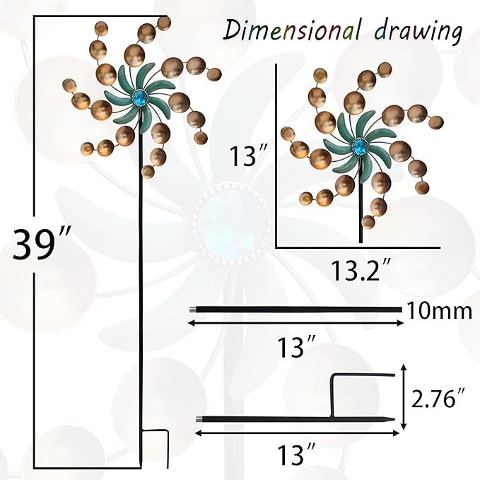 39" Metal Wind Spinners,Wind Sculptures Garden Stake Decorations,Outdoor Windmill for Yard and Garden Lawn Patio Decor(Bronze)
