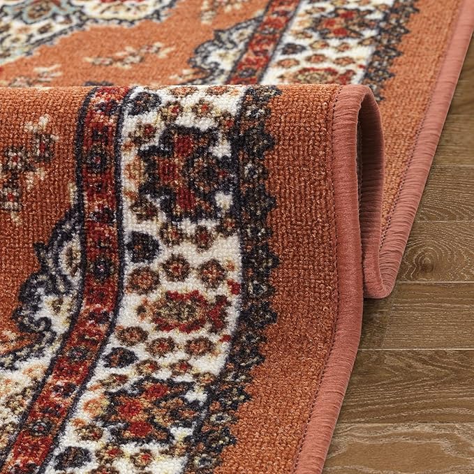 Antep Rugs Alfombras Oriental Traditional 2x5 Non-Skid (Non-Slip) Low Profile Pile Rubber Backing Kitchen Area Rugs (Rust Brown, 2' x 5' Oval)