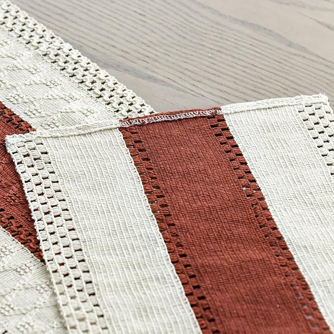 Artoid Mode Caramel Farmhouse Rustic Table Runner, Seasonal Holiday Hollow Kitchen Dining Table Decoration for Home Party Decor 12x72 Inch