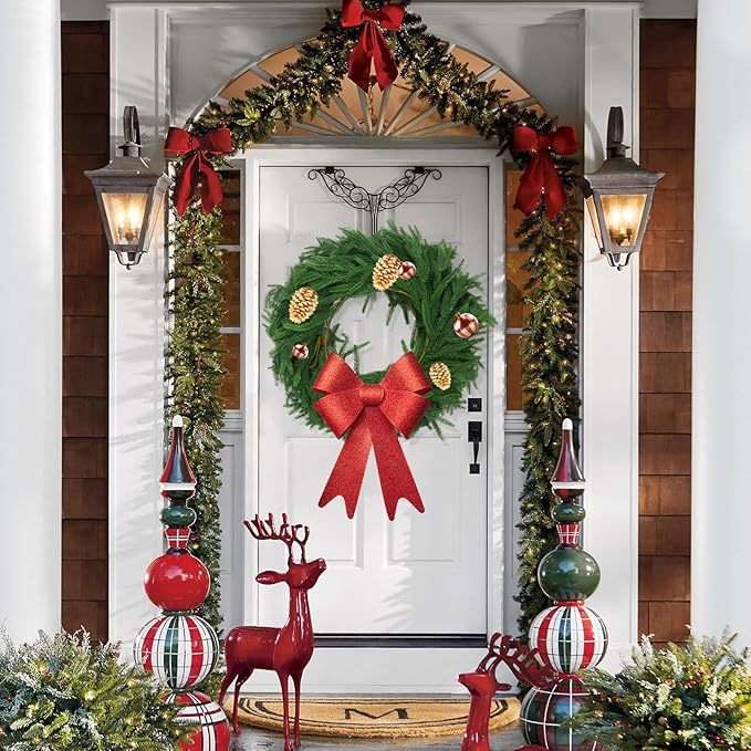 2 Pcs 6 Ft Artificial Norfolk Pine Christmas Garlands for Holiday Indoor Outdoor Decor，Real Touch Pine Garlands，Artificial Greenery Garland for Home Dining Table，Mantel，Wall Porch Christmas Decor. ﻿