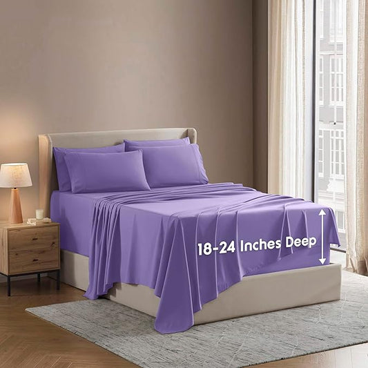 Nestl Extra Deep King Sheet Set - 6 Piece Breathable & Cooling Sheets - Hotel Luxury Bedding Set w/18-24 Inch Deep Pockets - Easy & Secure Fit - Super Soft, Wrinkle Free & Comfy - Lavender