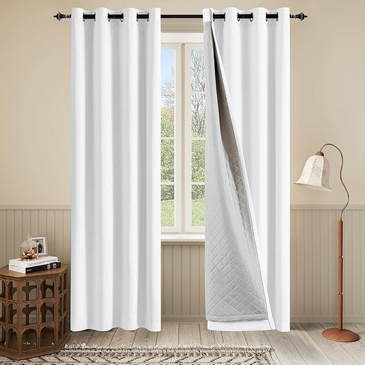 Soundproof 3-in-1 100% Blackout Room Divider Energy Saving Grommet Curtains Thermal Curtains for Bedroom Living Room (Pure White, 50x80 Inches, 1 Panel)