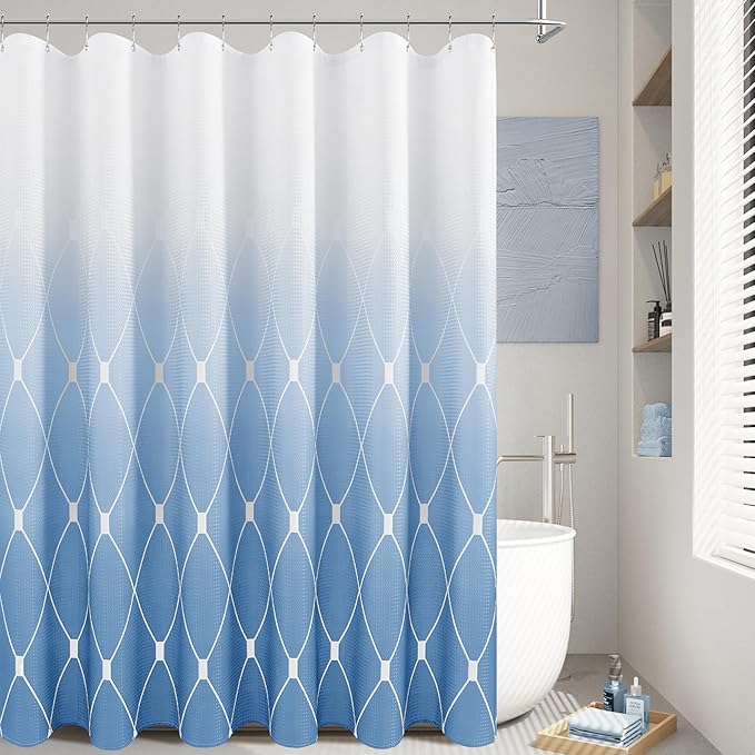 Blue Grey Shower Curtain, Modern Geometric Shower Curtain Sets for Bathroom, Luxury Hotel Style Bath Curtains, No Need Liner with Hooks Set, 72 inch, Smoke Blue