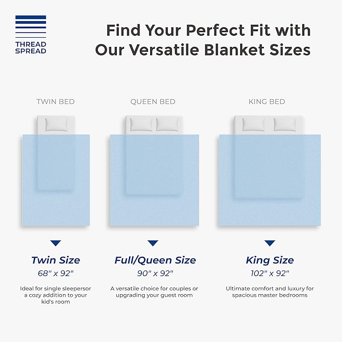 THREAD SPREAD 100% Pure Cotton, Luxury Twin/Twin XL Size Light Blue Blanket - Herringbone Pattern, Soft & Cozy Premium Fall Throw Blanket for All Seasons, 350 GSM & 68 x 92 with Free Tote Bag