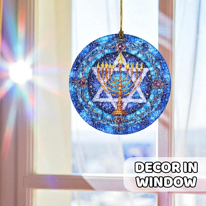 Spiritual Gifts – Star of David Decor Acrylic Stained Glass Effect – Hanukkah Menorah Ornament, Jewish Christmas Hanukkah Acrylic Ornament for Tree, Judaica Holiday Decor (Star ver 1)
