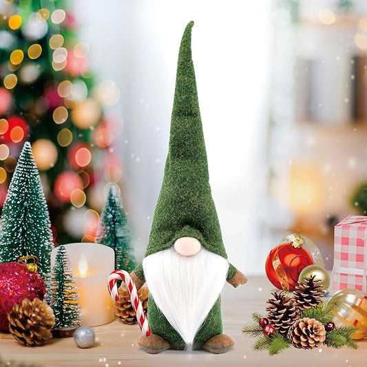 Christmas Gnomes Decorations,16in Handmade Swedish Gnome, Yule Santa Nisse, Nordic Figurine, Plush Elf Toy, Thanksgiving Day Gift Tomte Swedish Gnome Doll for Table Ornaments (Green)