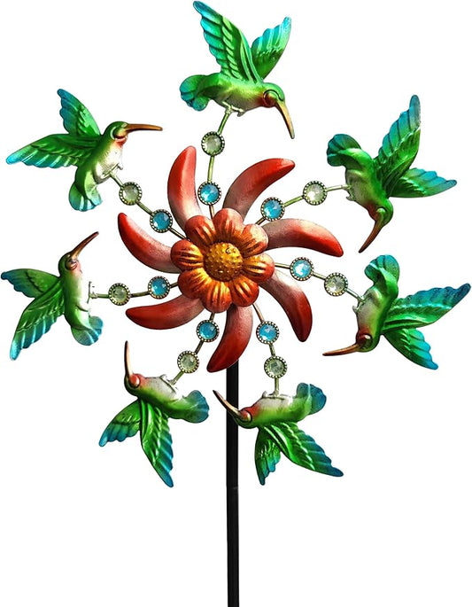 39" Hummingbird Wind Spinner for Yard and Garden Stake,Outdoor Metal Windmill Single Direction Wind Sculptures Kinetic Windmills for Yard Garden Decorations