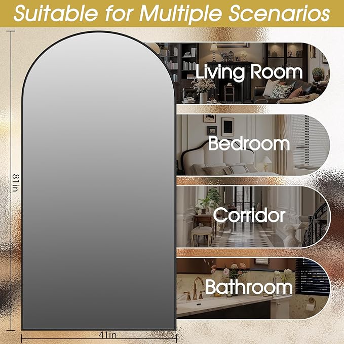 SUNQUEEN 81"x41" Floor Mirror Full Length, Oversized Arched Full Length Mirror with Stand, Full Body Mirrors for Bedroom Living Room or Cloakroom Black