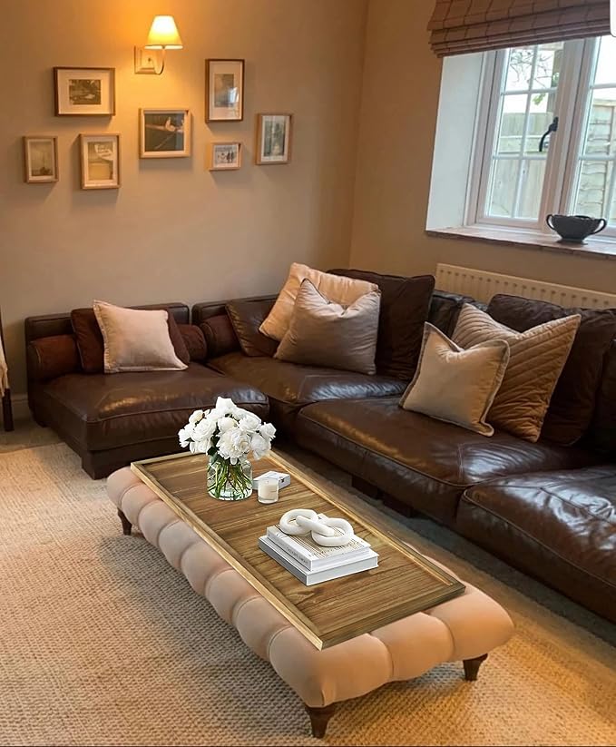 40"x20" Extra Large Long Rectangle Ottoman Table Tray - Rustic Wooden Nature Serving Tray for Farmhouse Decorative Oversized Coffee Table Trays Living Room Kitchen Counter Breakfast