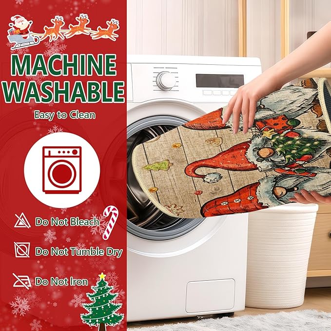 Christmas Truck Gnome Kitchen Rugs and Mats Non Skid Washable Set of 2, Xmas Kitchen Mats for Floor Decor