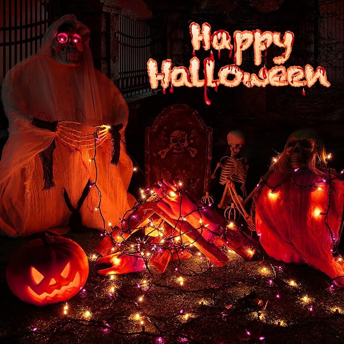 Toodour Orange & Purple Halloween Lights, 12.5ft 50 Count Incandescent Halloween String Lights, UL Certified Connectable Mini Bulbs String Lights for Outdoor, Indoor, Garden, Porch, Party, Home Decor