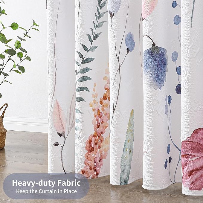 QiyI Spring Floral Shower Curtain, Watercolor Wildflowers Minimalist Bath Set, 3D Embossed Butterflies Botanical Flower Bathroom, Waterproof Fabric With Hooks, 72x72