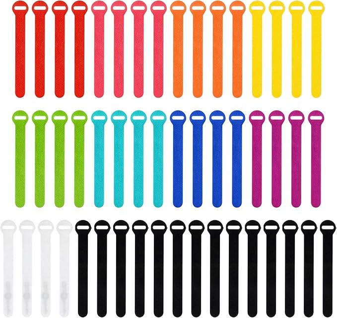 Self-Gripping Cable Ties by Wrap-It Storage, Multi-Color, 5 Inch Straps (50-pack) – Reusable Hook and Loop Cord Organizer Cable Ties for Cord Management and Desk or Office Organization