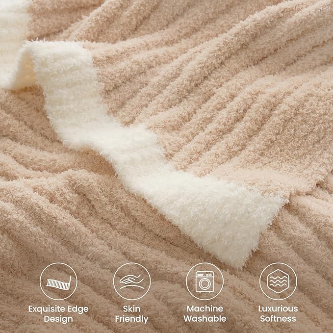 Snuggle Sac Queen Size Blanket for Bed, Soft Luxurious Bedding Blankets, Large Fuzzy Plush Microfiber Blankets, Beige, 90x90 inches