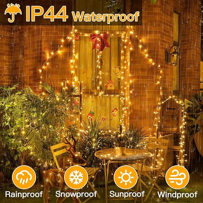 Ollny Christmas Lights Outdoor 400LED 131FT, Warm White Fairy Lights with Remote 3 Timer, Plug in 8 Modes String Lights for Bedroom Indoor Outside House Party Xmas Decorations