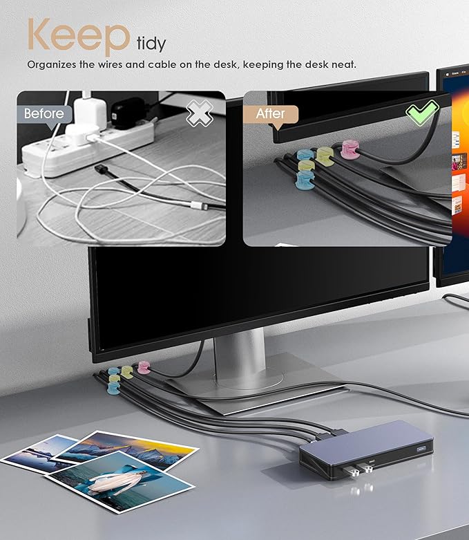 9 Pack Magnetic Cord Organizer [Locking Cable Rotatable] Cable Clips, Nearockle Strong Magnetic Cord Holder, Adhesive Cord Keeper Cable Management for Desk,Car,Nightstand,Office(Macaron Color)