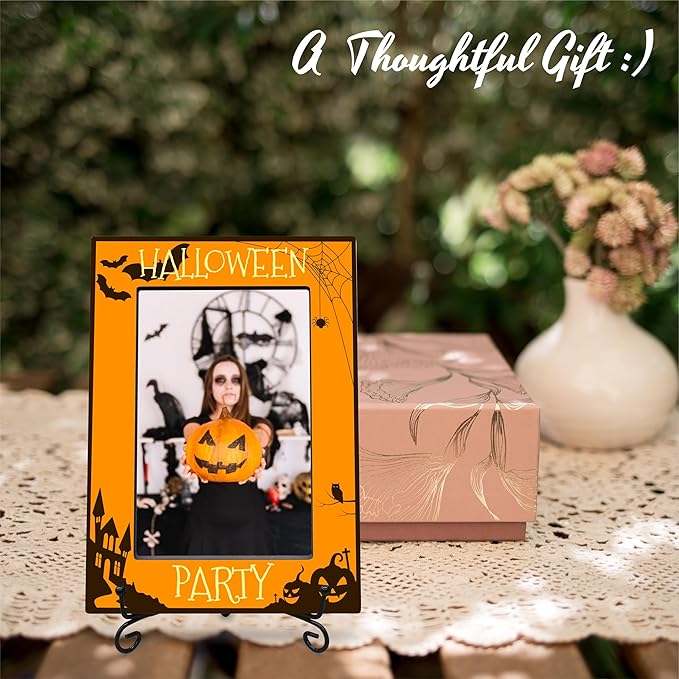 4X6 Halloween Picture Frame With Metal Stand - Dark Style, Black Print, Decoration Theme, Gift for Kids & Adults, Memorable Home Decor - A26