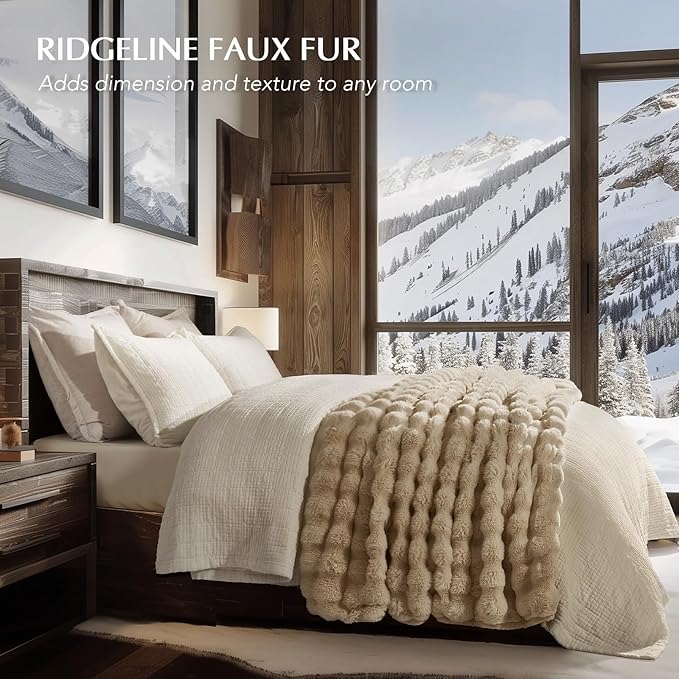 EverGrace Ultra Soft Luxury Fluffy Faux Rabbit Fur Throw Blanket, Thick Warm Bubble Throw for Bed, Cozy Plush Reversible Blankets for Couch, Chair, Sofa, Cream, 50x60 Inches