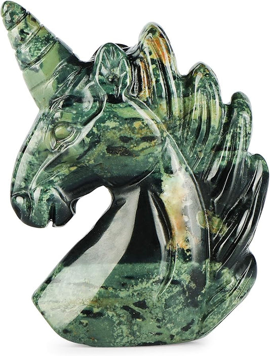 Artistone 3" Crystal Unicorn Figurines Statue,Hand Carved Kambaba Jasper Gemstone Magical Unicorn Healing Stones Collectibles Christmas Ornaments