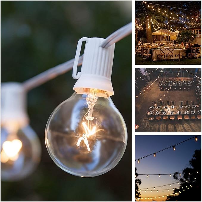 Hometown Evolution, Inc. 50 Foot Globe String Lights - G50 Clear 2 Inch Bulbs (White Wire) - Indoor Outdoor String Lights for Bedroom, Tent, Canopy, Bistro, Cafe and Party Lighting