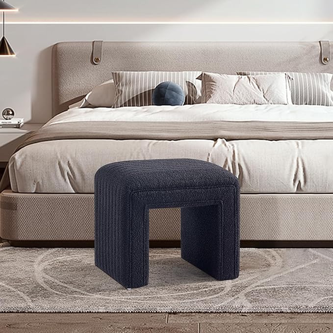 Get Set Style Vanity Stool Chair,Modern Boucle Ottoman Foot Stool with Wooden Legs Sofa Bench Footstool Extra Seat for Vanity,Makeup Room,Living Room,Entryway,Office (Fully Assembled)